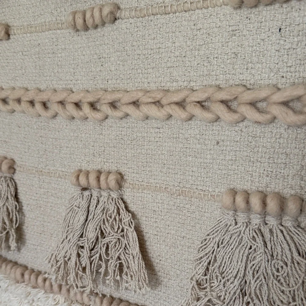 Boho Large Woven Wall Hanging Tapestry Tassel Fringe Neutral Textured Fiber Art